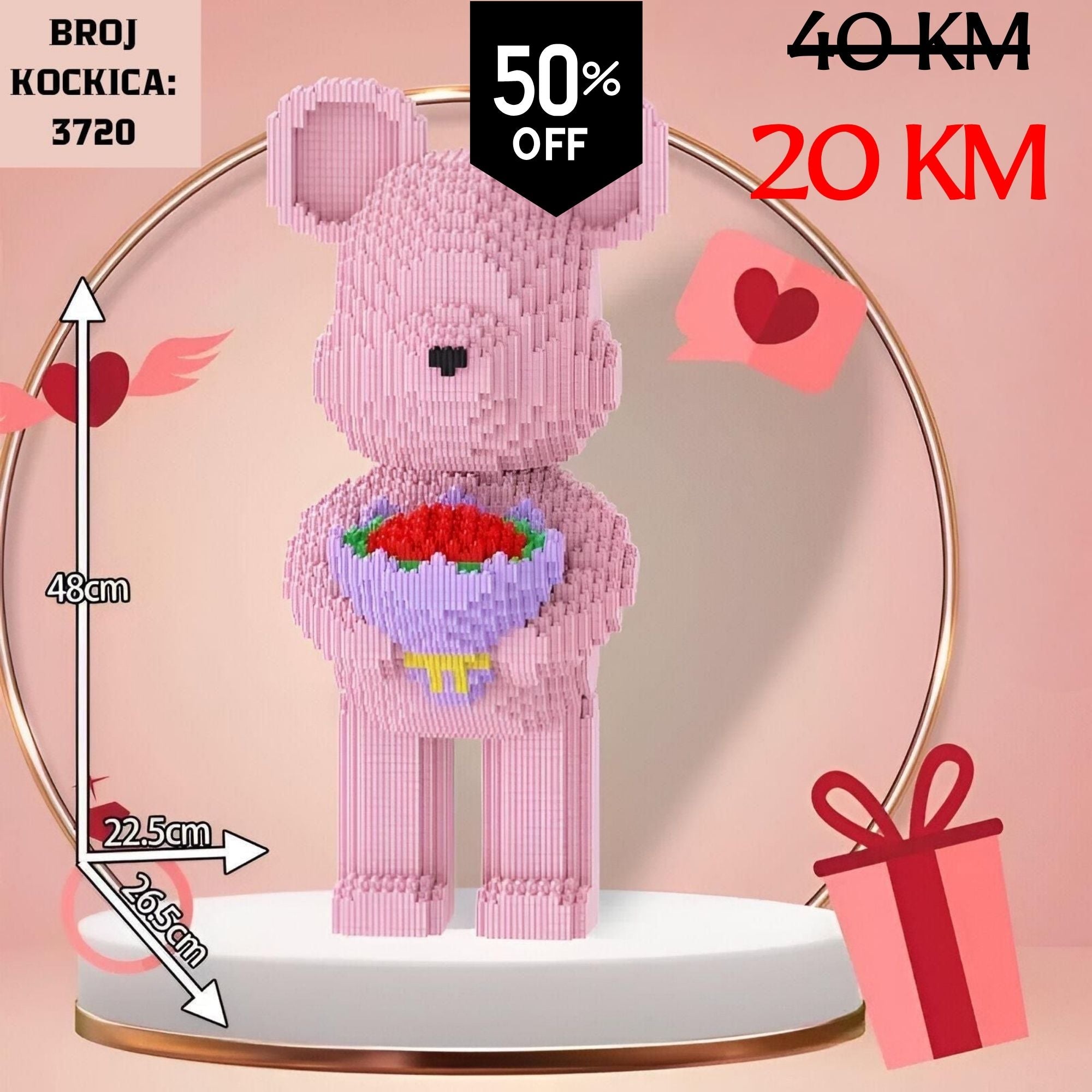 Roza medvjedica od Lego kockica s cvijećem, 3720 dijelova