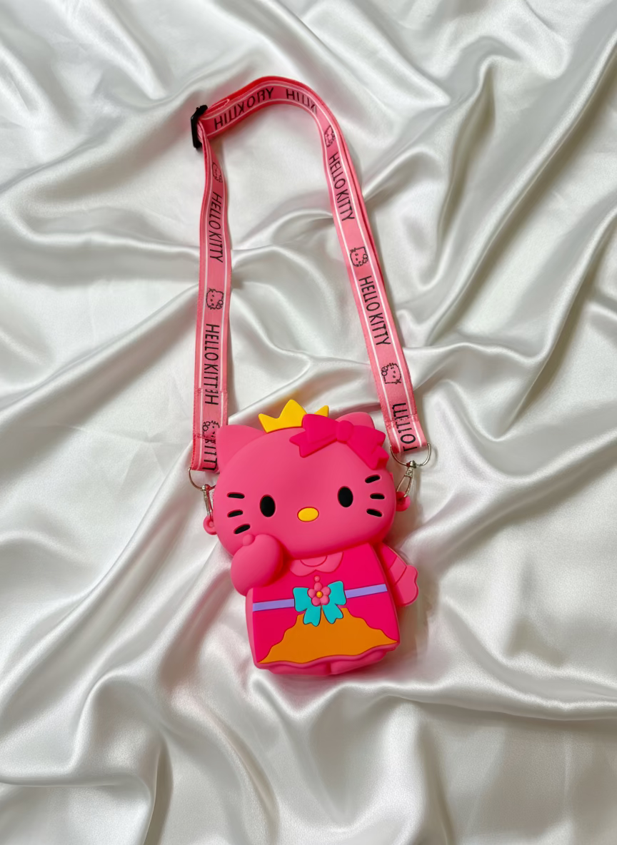 Roza Hello Kitty silikonska torbica s krunom i mašnom od tkanine