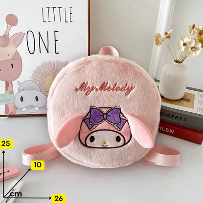 Roza plišana my melody torbica i ruksak sa mekanim teksturom i vezanim ljubičastim mašnom