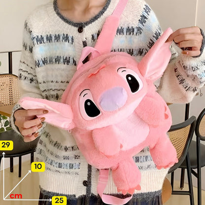 Pink plišana torbica i ruksak stitch angel s mekanom mekanom teksturom i vezenim licem