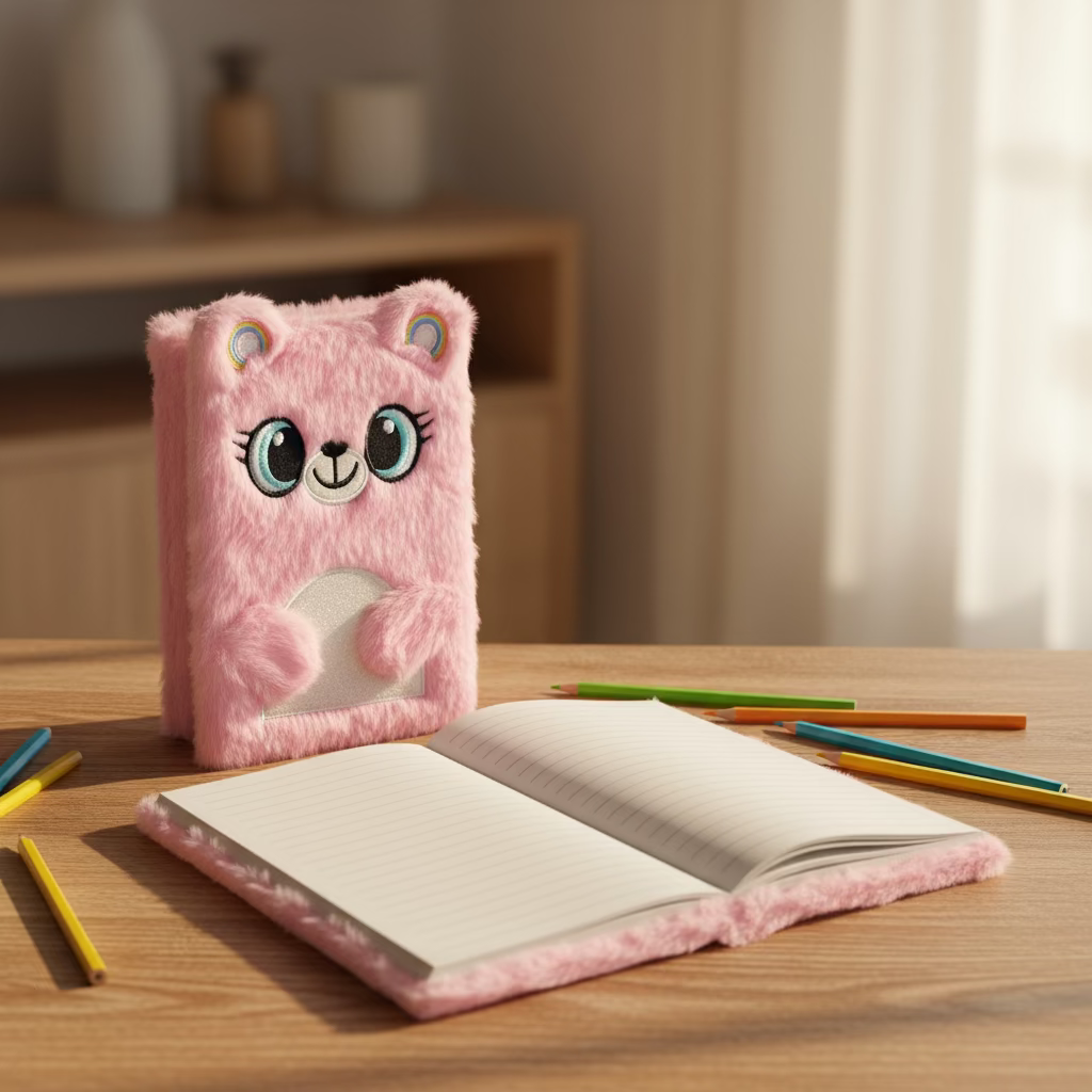 Roza fluffy medvjeđi cat rokovnik A5 s tabanima i očima