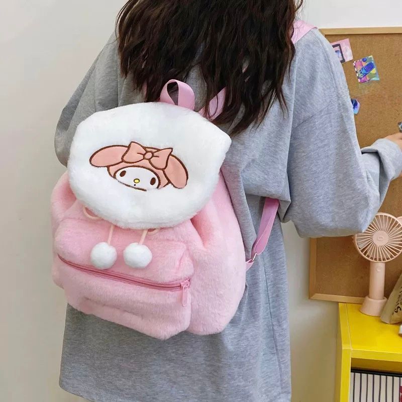 Ružičasta plišana torbica my melody s bijelim mekanim likom i ružičastim ušima i mašnom