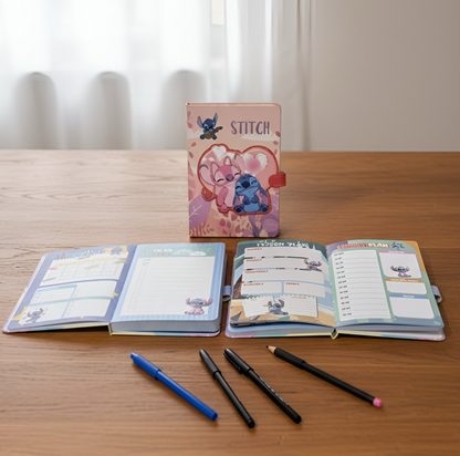 Roza Stitch rokovnik A5 s tvrdim koricom i pretincima za organizaciju