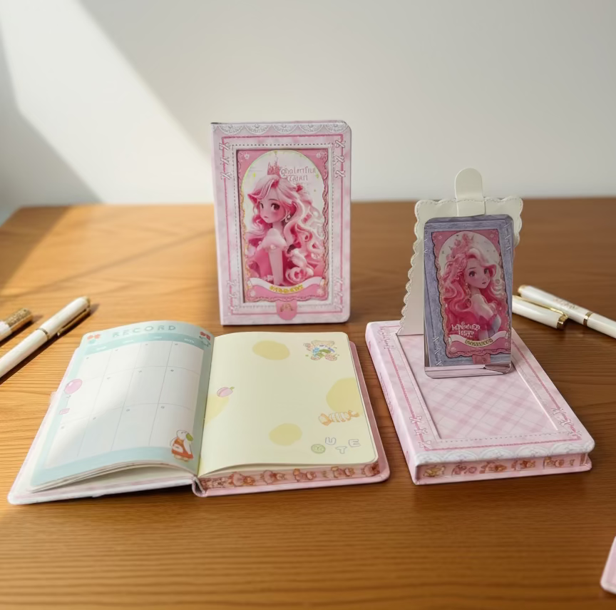 Ružičasti princess rokovnik planer A5 s cvjetnim akcentima i karticama