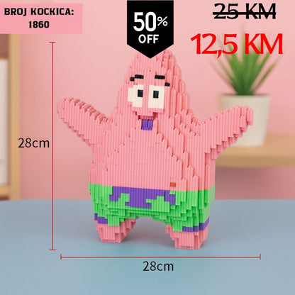 Roza Patrick Star Lego figura od 1860 kockica s zelenim i ljubičastim naglascima