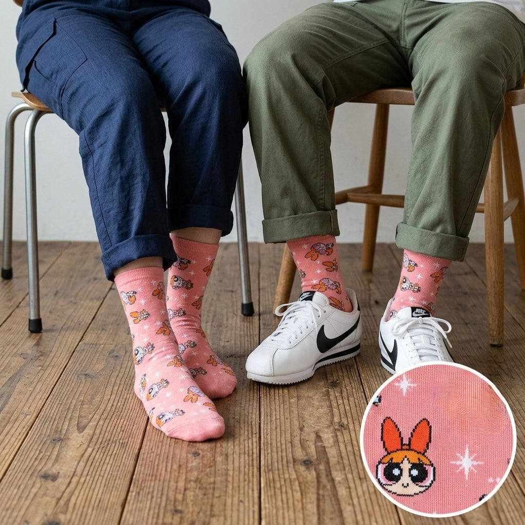 Rozawe čarape POWERPUFF PINK s pikseliranom likom narančaste kose