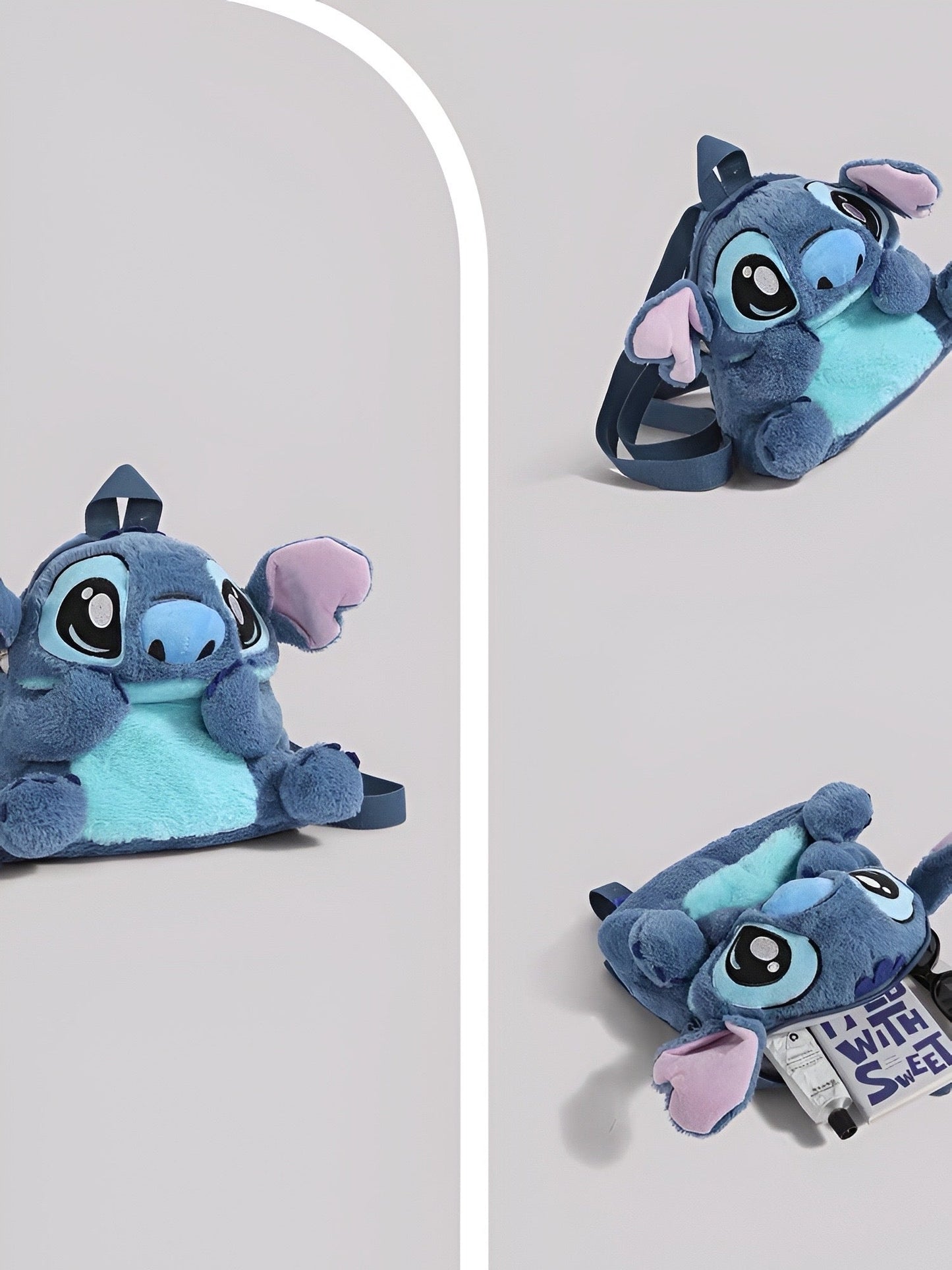 Plavi plišani stitch ruksak s plavim trbuhom i ružičastim unutarnjim ušima veličine 26 cm