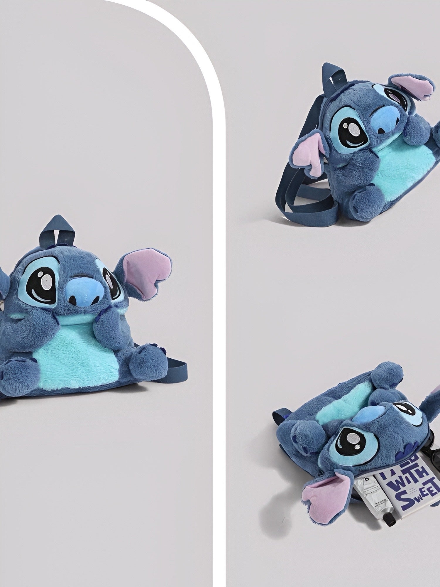 Plavi plišani stitch ruksak s plavim trbuhom i ružičastim unutarnjim ušima veličine 26 cm