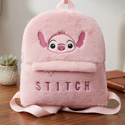Ružičasta mekana torbica i ruksak stitch angel s vezenim licem stitch i natpisom u istoj boji