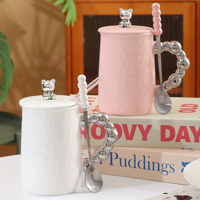 Pink i bijele bear keramičke šolje s lopticama, PEARL BEAR KERAMIČKA ŠOLJA SET