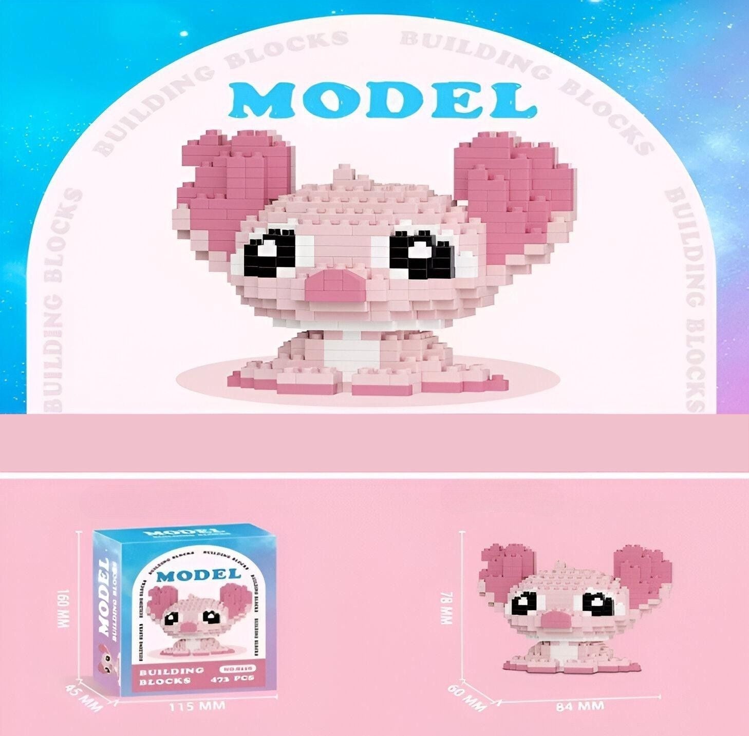 Ružičasta građevinska kockica modela STITCH LEGO s 473 dijelova