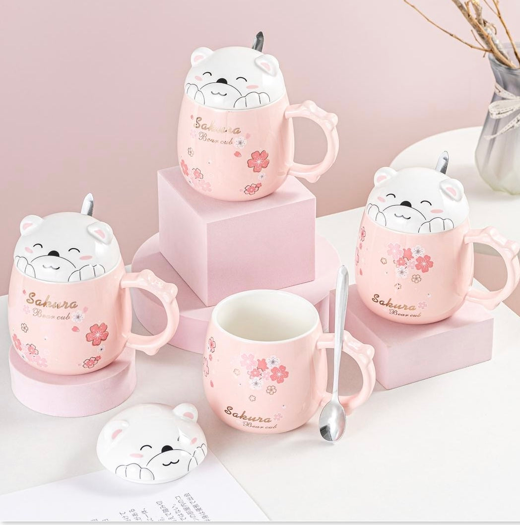 Pink keramička šolja set s mačkama, Bear keramička šolja idealna za čaj