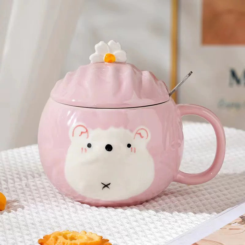 Pink keramička šolja s poklopcem u HAMSTER KERAMIČKA ŠOLJA SET