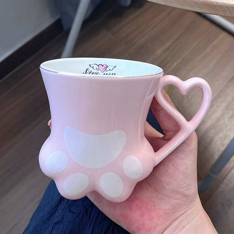Pink mačka šapa keramička šolja s ručkom u obliku srca, idealna za keramički set