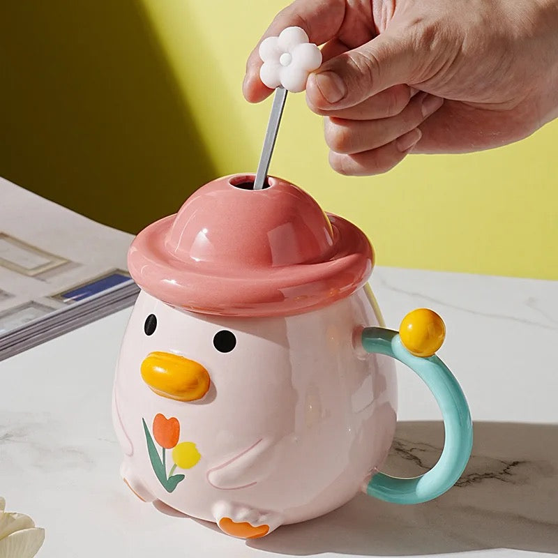 Pink Patka keramička šolja s poklopcem u keramičkom setu čajnik