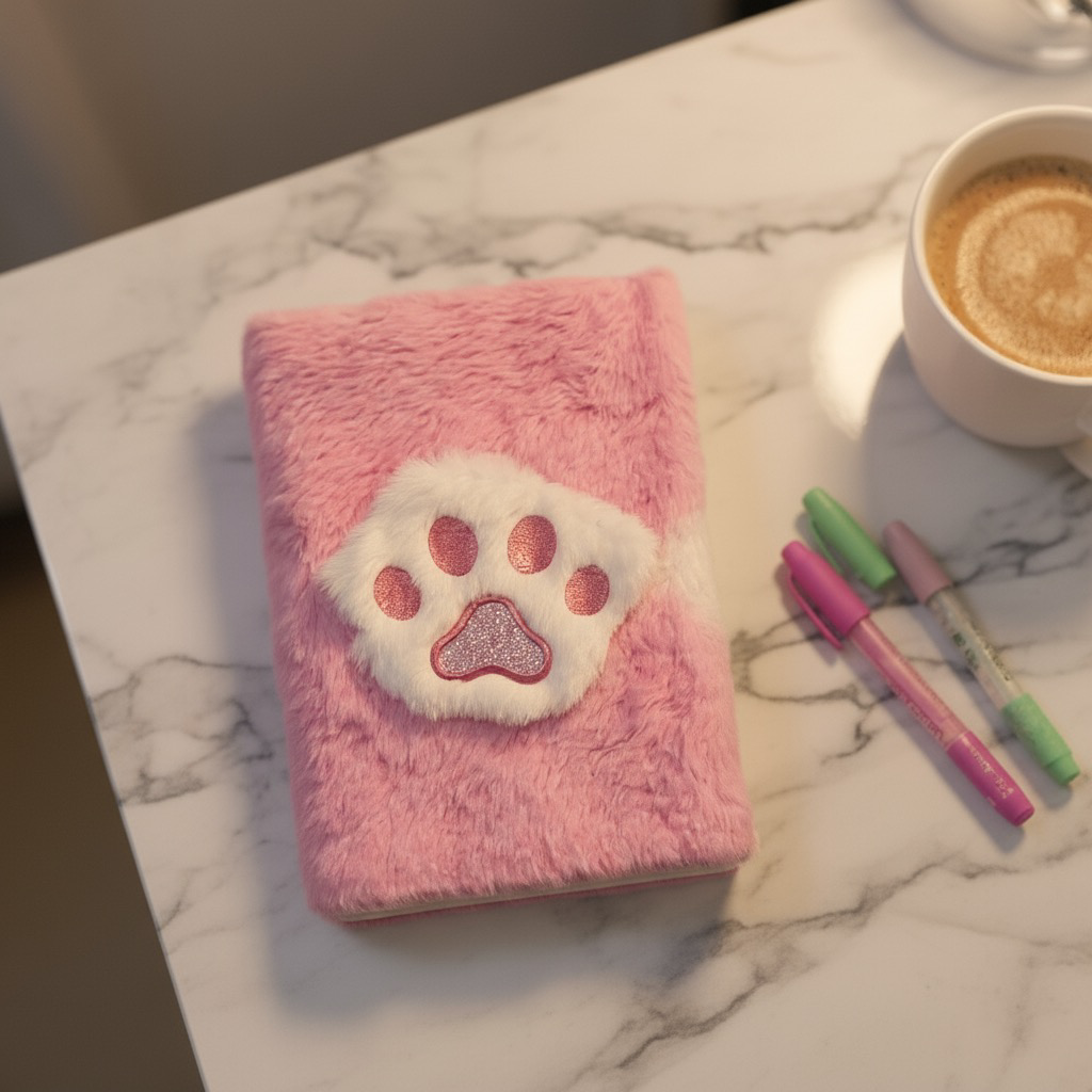 Roza plišana šapa rokovnik Paw Rokovnik Pliš A5 s glitterom