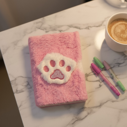 Roza plišana šapa rokovnik Paw Rokovnik Pliš A5 s glitterom