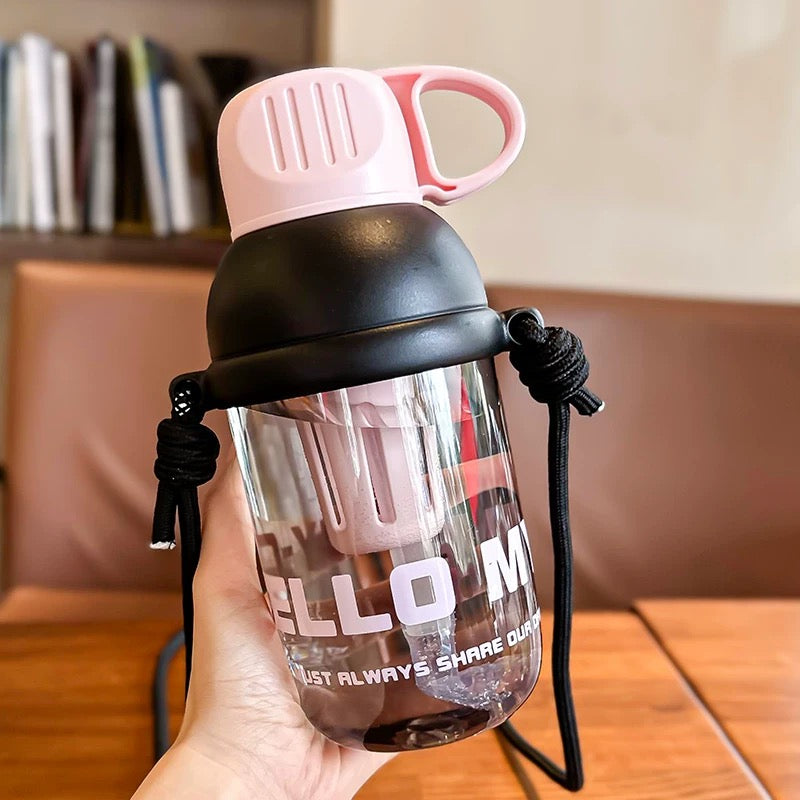 Pink-and-black DETOX FLAŠA s remenom za nošenje, savršena uz keramički set