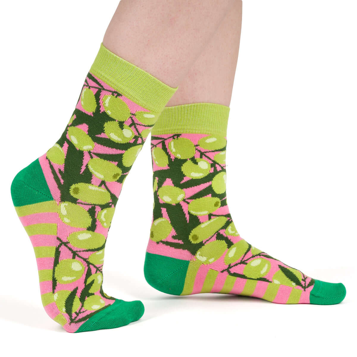 Olive-patterned šarene čarape vesele u konzervi Maslina za stilizirane noge