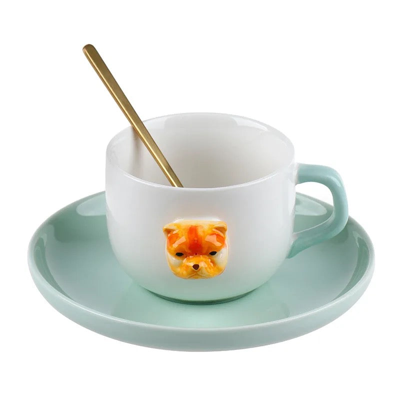 Pas-themed keramička šolja set s kašikom i podmetačem za ljubitelje pasa