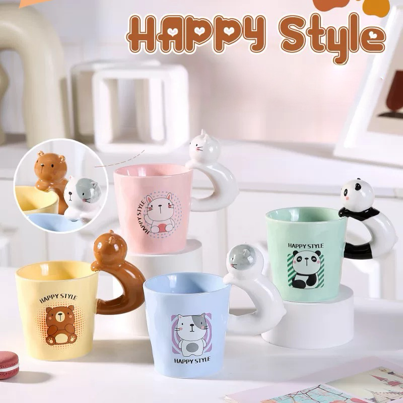 Keramička šolja Happy Animal s ručkama u obliku životinja, idealna za čajnik