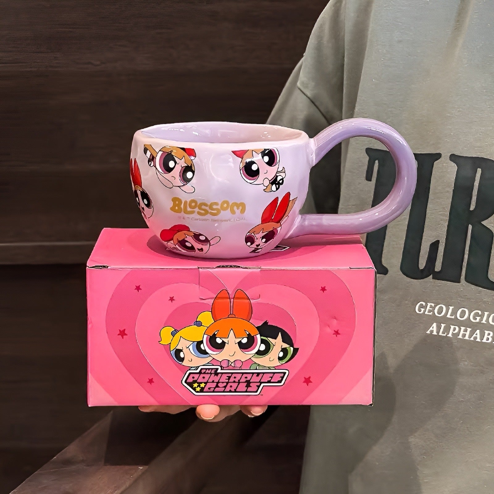Powerpuff girls šolja blossom u ružičastoj i lavanda boji s crtanim likovima na keramičkoj šolji