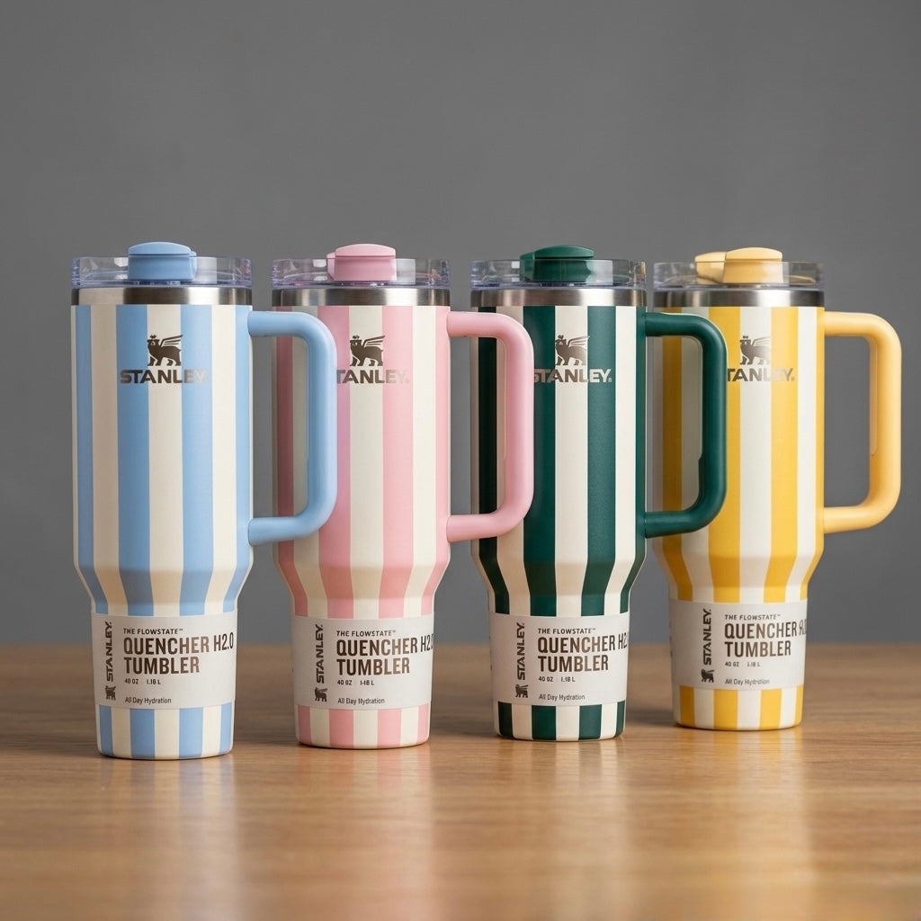 Četiri šarene prugaste stanley boca quencher protour flip slamka čaše od 40 oz s poklopcima u pastelnim bojama