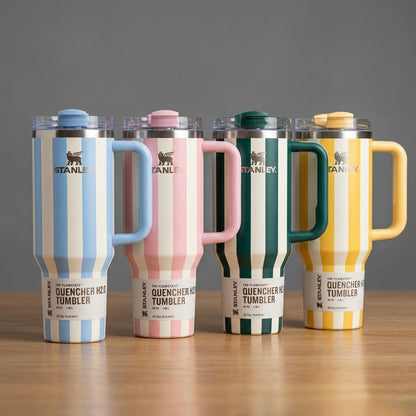 Četiri šarene prugaste stanley boca quencher protour flip slamka čaše od 40 oz s poklopcima u pastelnim bojama