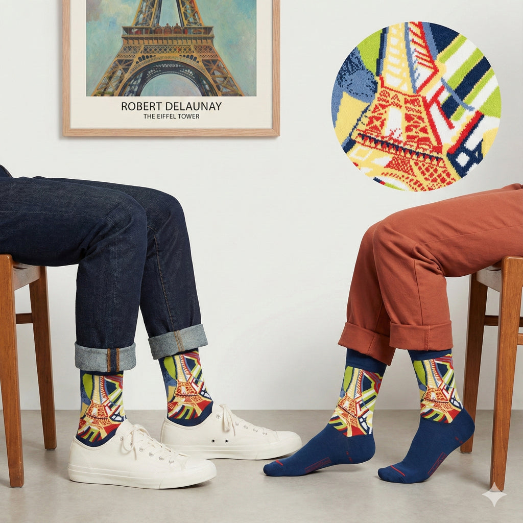 Šareni uzorčasti čarape Robert Delaunay Eiffelov toranj u crvenoj, žutoj, plavoj i zelenoj