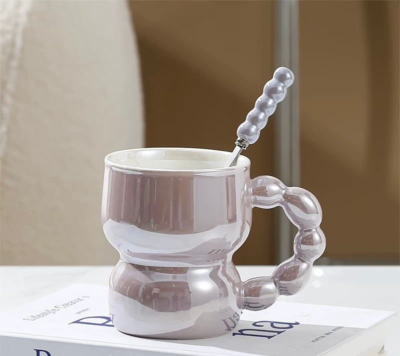 Iridescent purple Nordic keramička šolja s beaded kašikom iz Pearl Nordic keramička seta