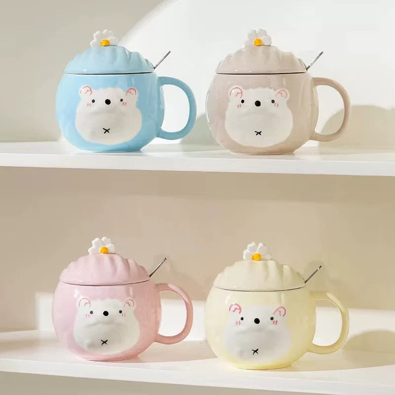 Colorful Hamster Keramička Šolja set s poklopcem i kašikom, savršeno za čaj