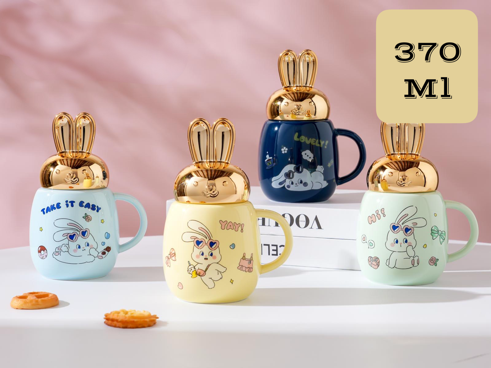 Colorful Rabbit Keramička Šolja s zlatnim poklopcem u keramičkom setu