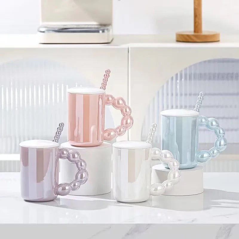 Colorful Pearl keramička šolja set s poklopcem i kašikom za čaj