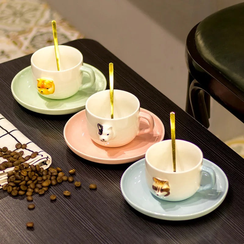 Colorful Animal Keramička Šolja Set s kašikom i podmetačem za ljubitelje mačaka