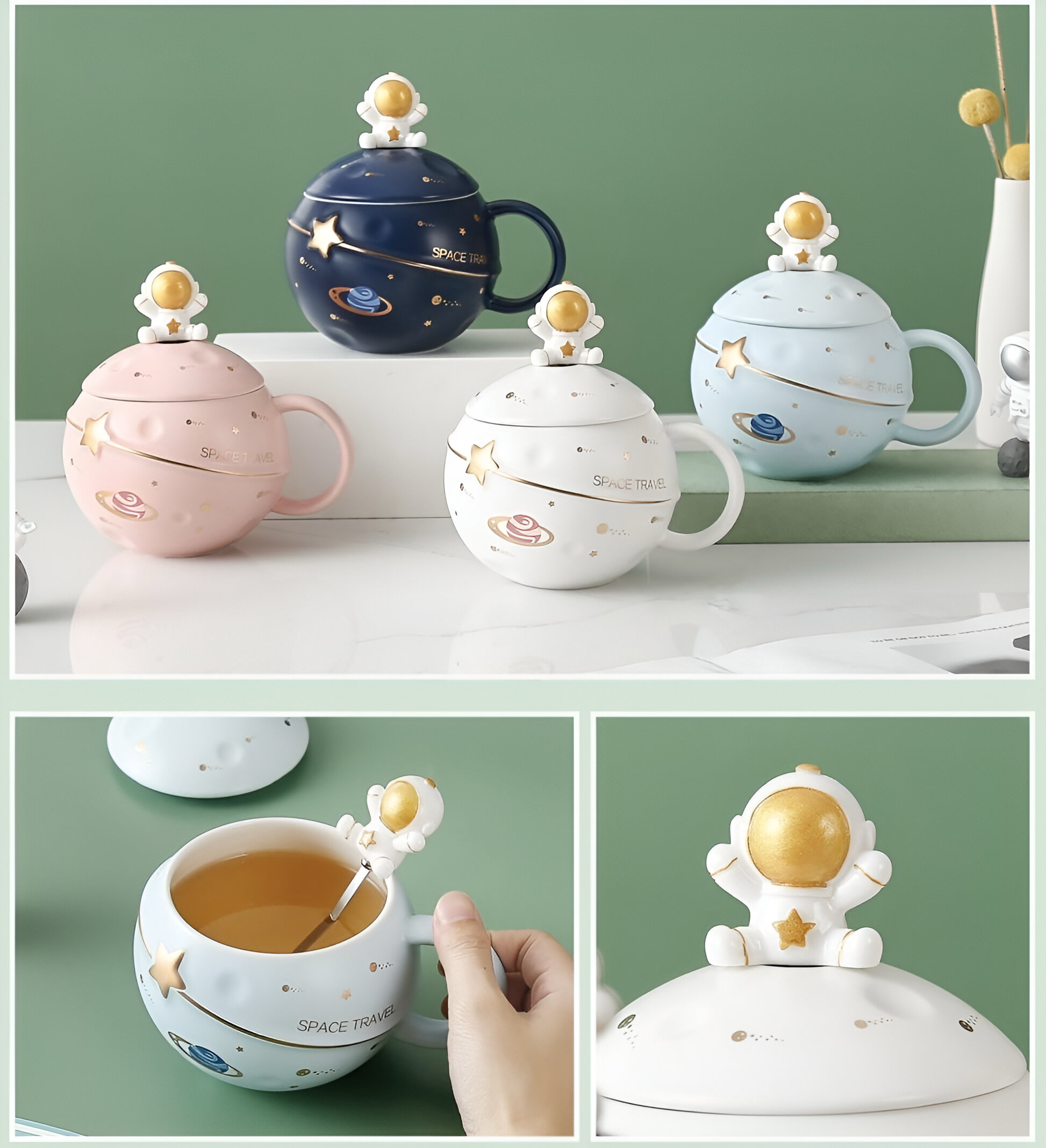 Colorful Planet Keramička Šolja Set s astronautima za ljubitelje čaja