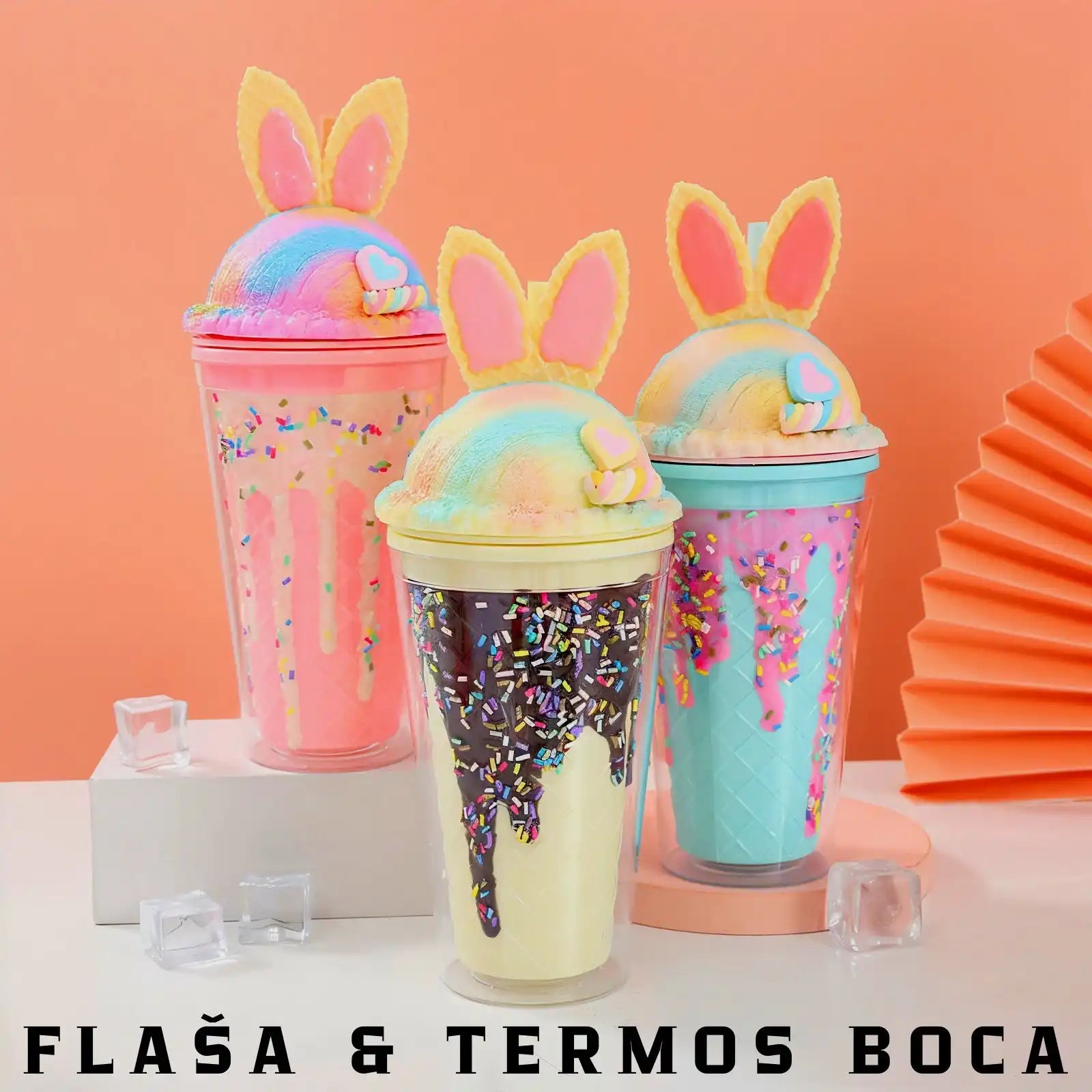 Šareni tumblers s ušima zeca.