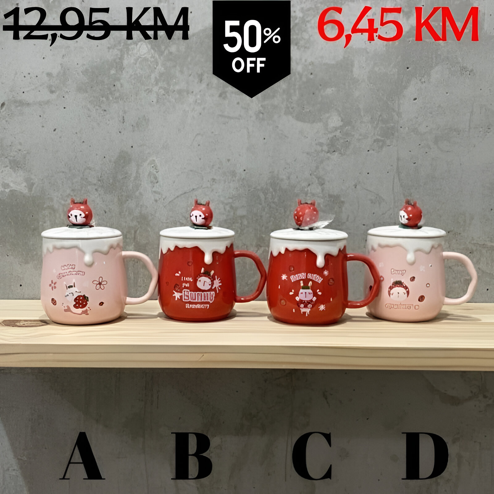 Set od 4 Jagoda keramičke šolje s poklopcima i figuricama