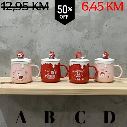 Set od 4 Jagoda keramičke šolje s poklopcima i figuricama