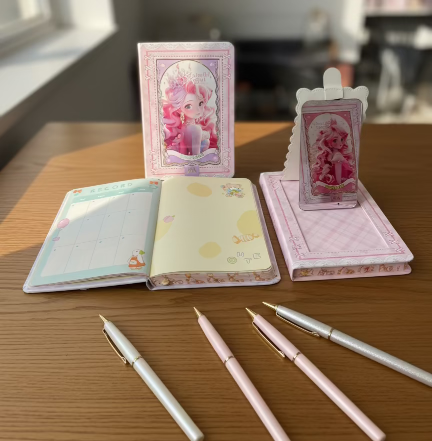 Slatki pastelni set papira s olovkama i bilježnicama Princess Planer A5