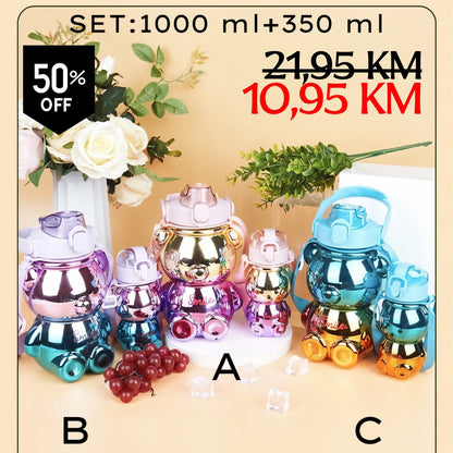 Set MEDO FLAŠA (2 kom) - šarene metalne medvjeđe boce za vodu