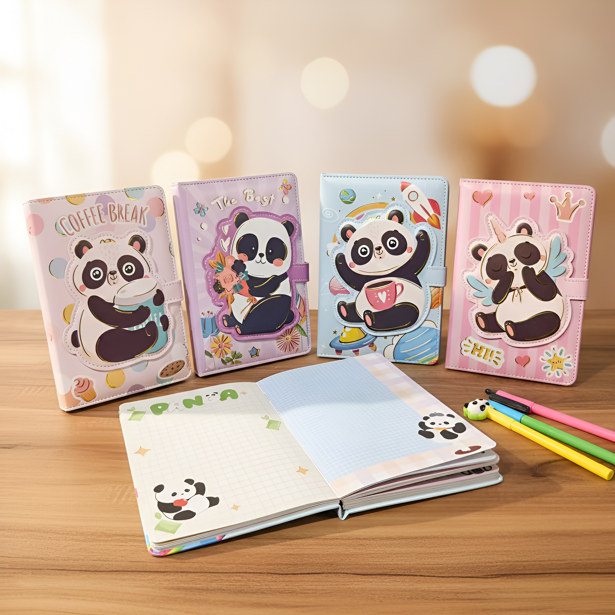 Slatki panda notes set s pastelnim dizajnom i magnetom A5