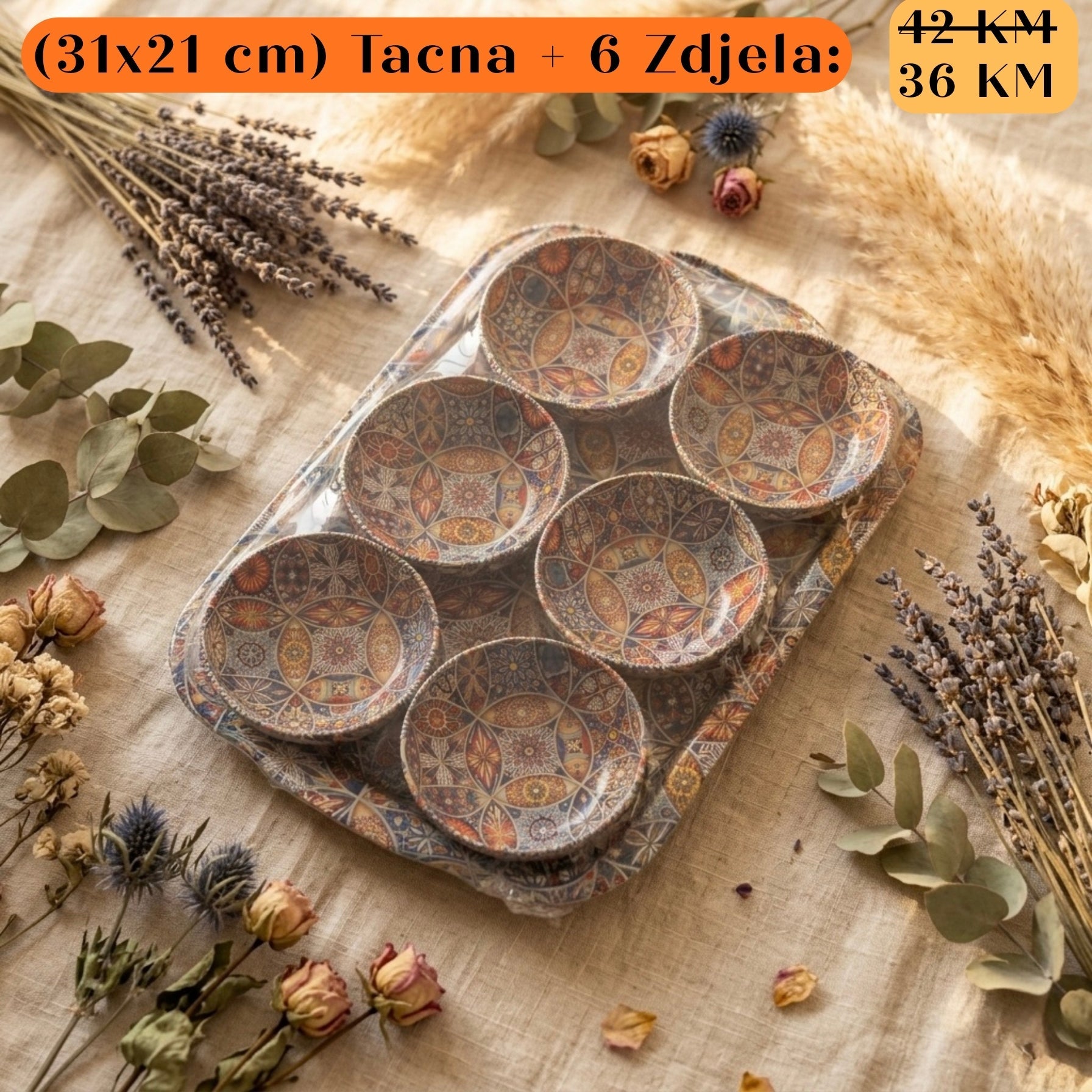 POKLON SET Tacna + 6 zdjela: 6 ukrasnih keramičkih zdjela na poslužavniku