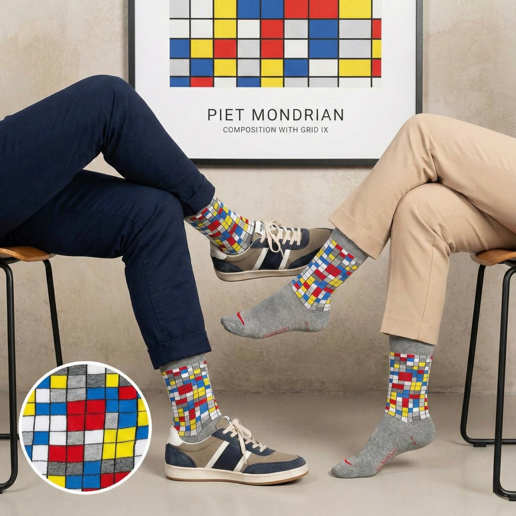Sive čarape Piet Mondrian Composition with Grid IX s geometrijskim uzorkom