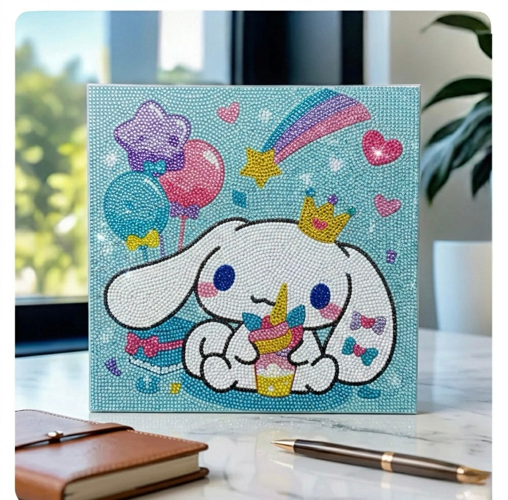 Cute Cinnamoroll s krunom i kolačićem u Diamond Painting DIY 20x20 cm