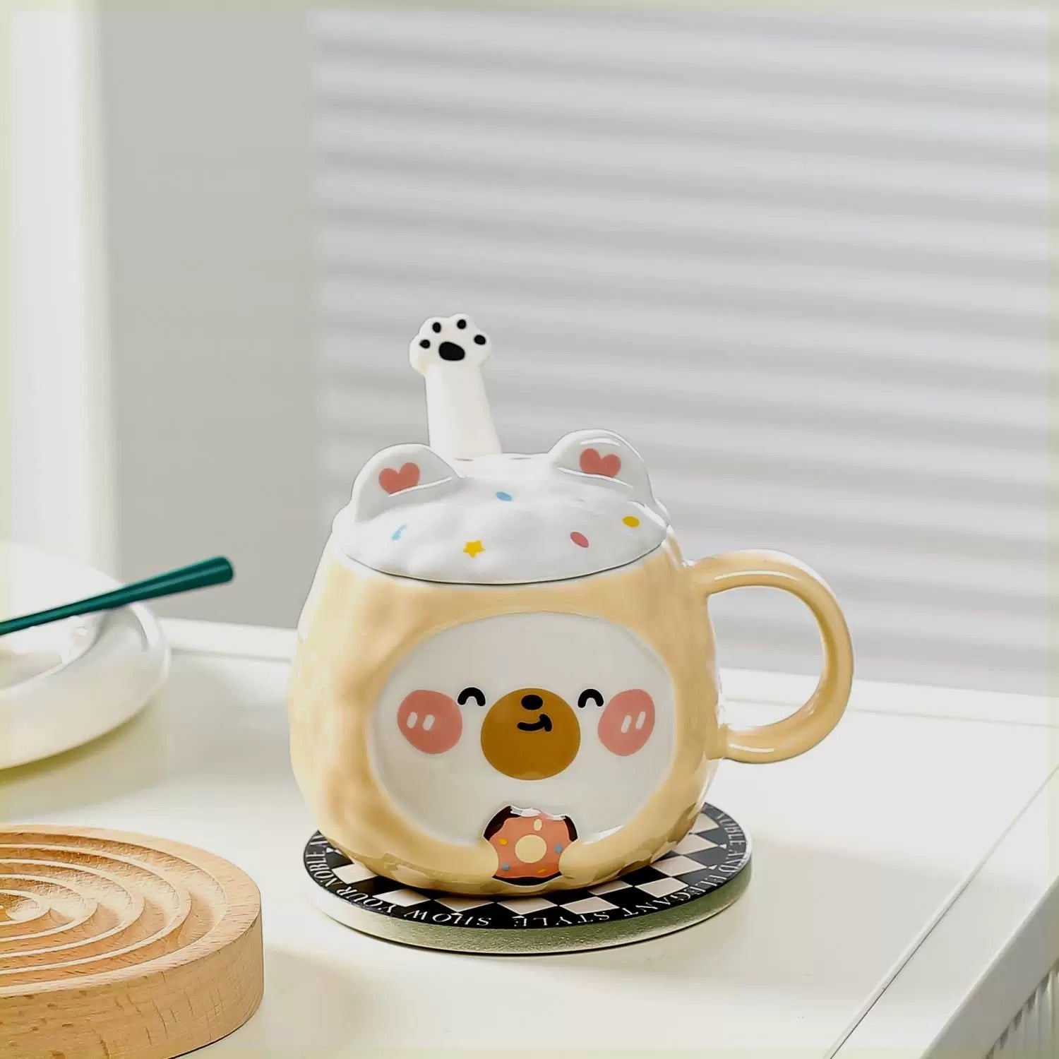 Cute panda keramička šolja s poklopcem i kašikom u keramičkom setu čajnik