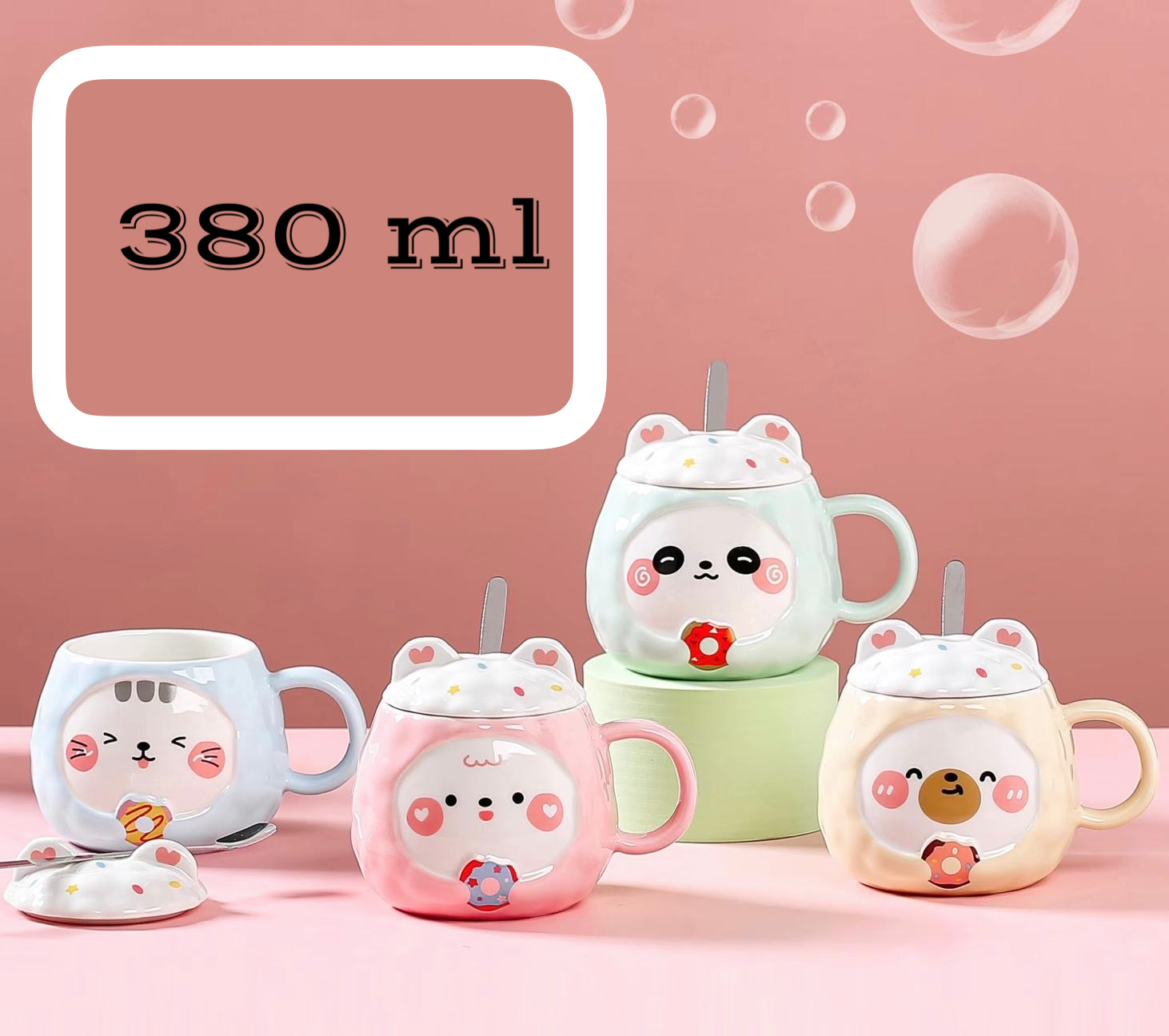 Cute mačka panda keramička šolja s poklopcem i kašikom, idealna za čaj