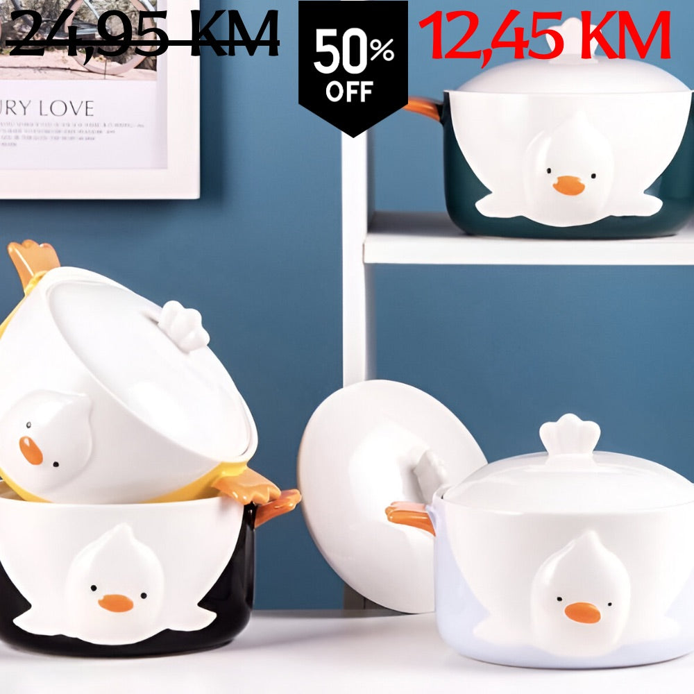 Slatki bijeli keramički lonac patka s poklopcem (800 ml)