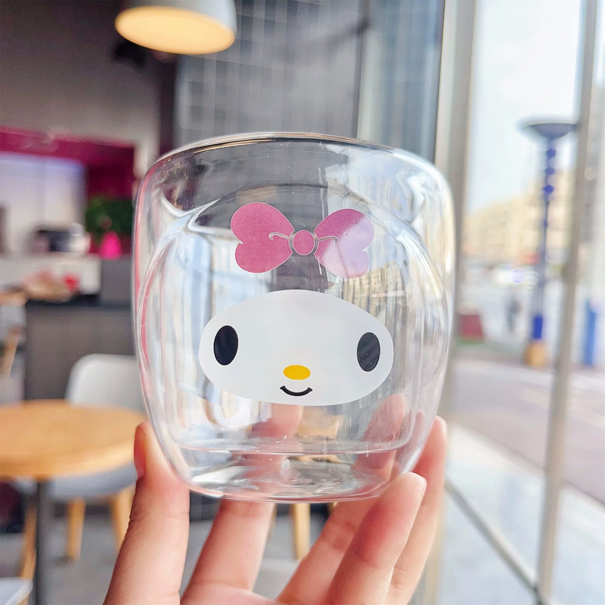 My Melody čaša duplo staklo s roza mašnom i osmijehom