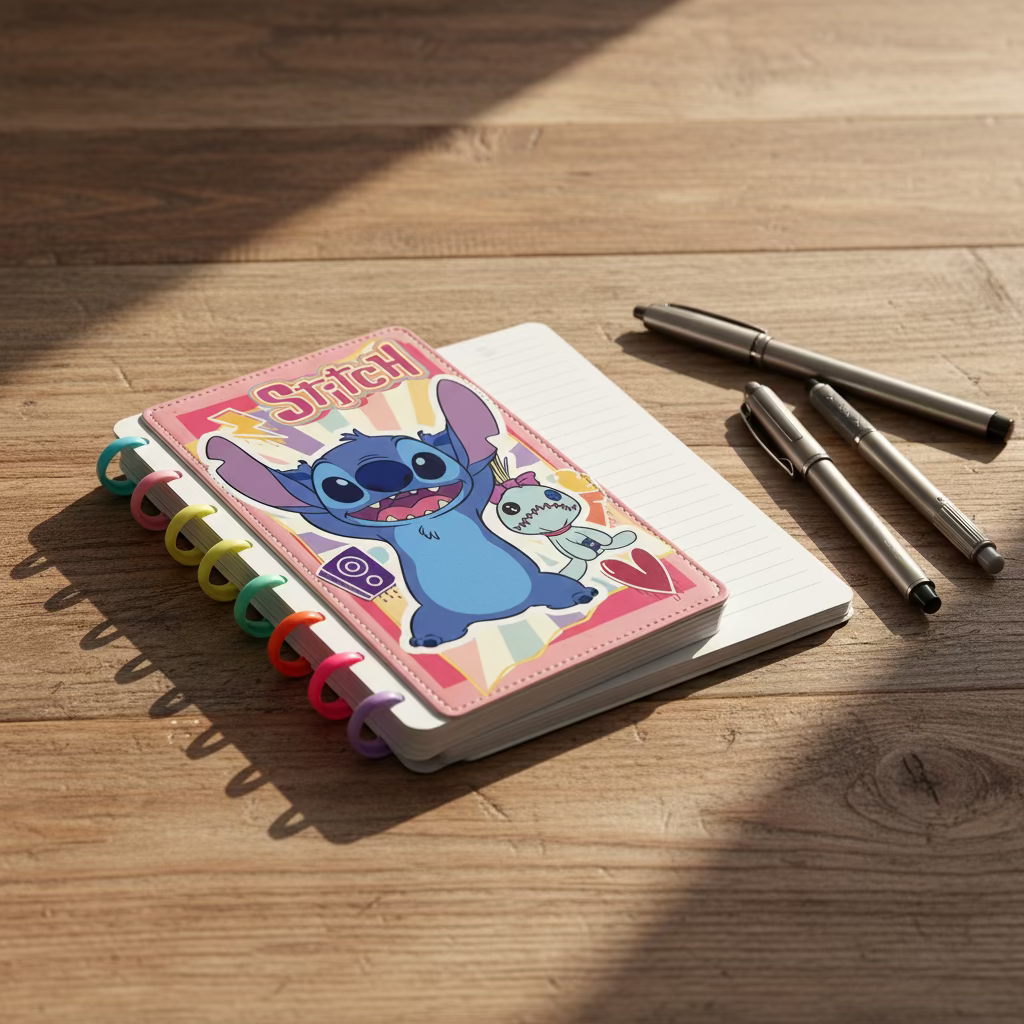 Stitch spirala rokovnik A5 s rainbow prstenima i ružičastim naslovnicom