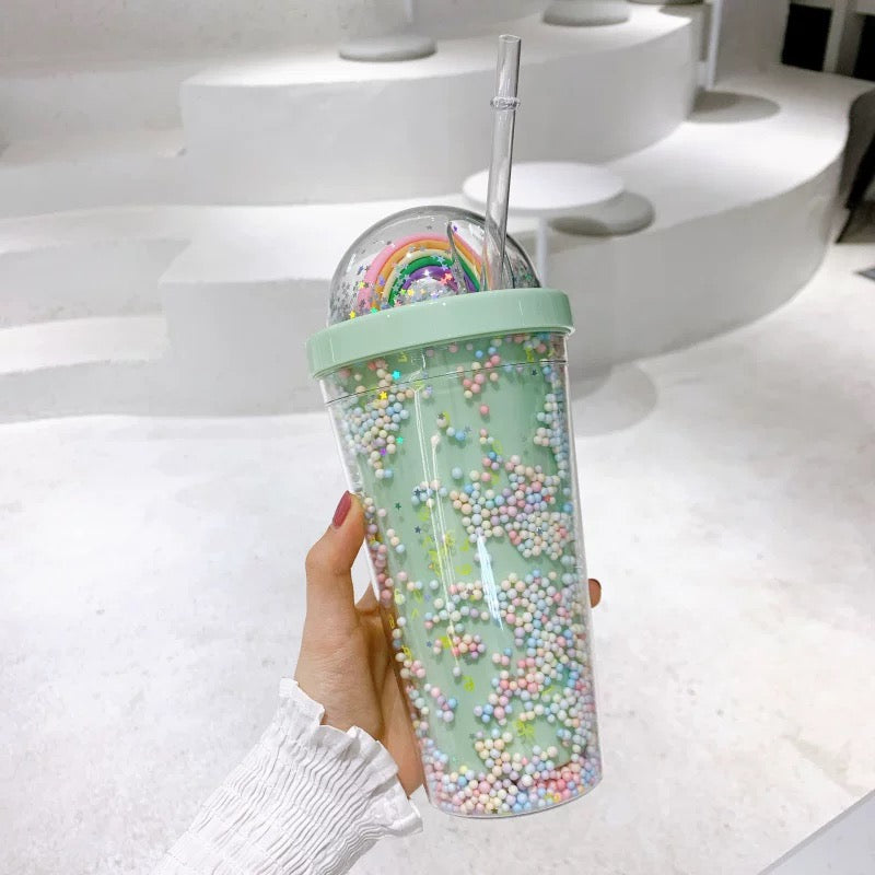 Svetlozelena candy rainbow flaša s šarenim posipom i dužinčicom
